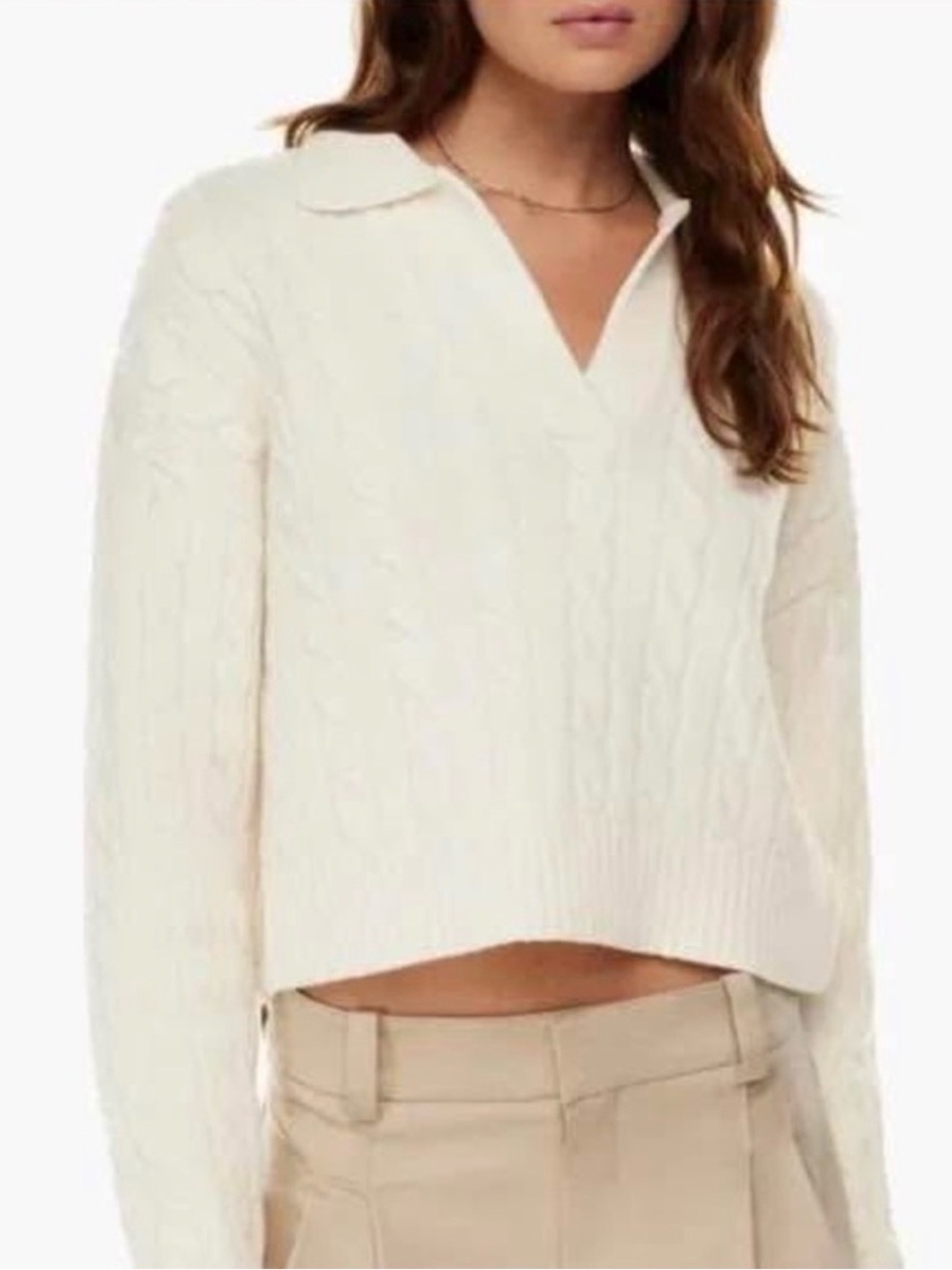 Aritzia Sunday Best Lottie Cream Cable Knit Merino Wool Sweater Medium Cozy
